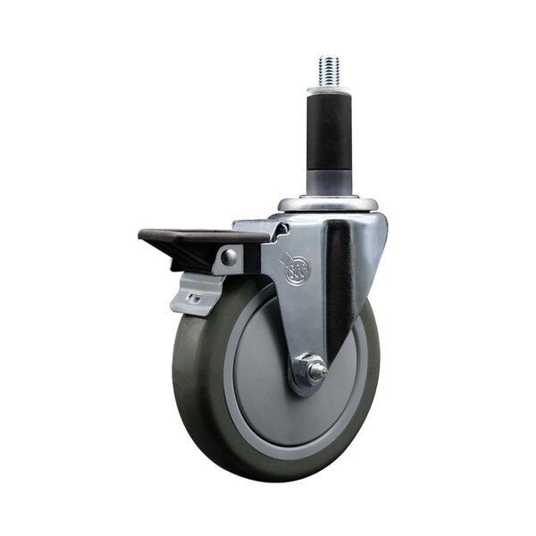 5'' Gray Poly Swivel 1-1/8'' Expanding Stem Caster with Brake